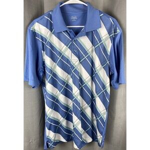 Falls Creek Mens Size M Blue Plaid Golf Polo Shirt
